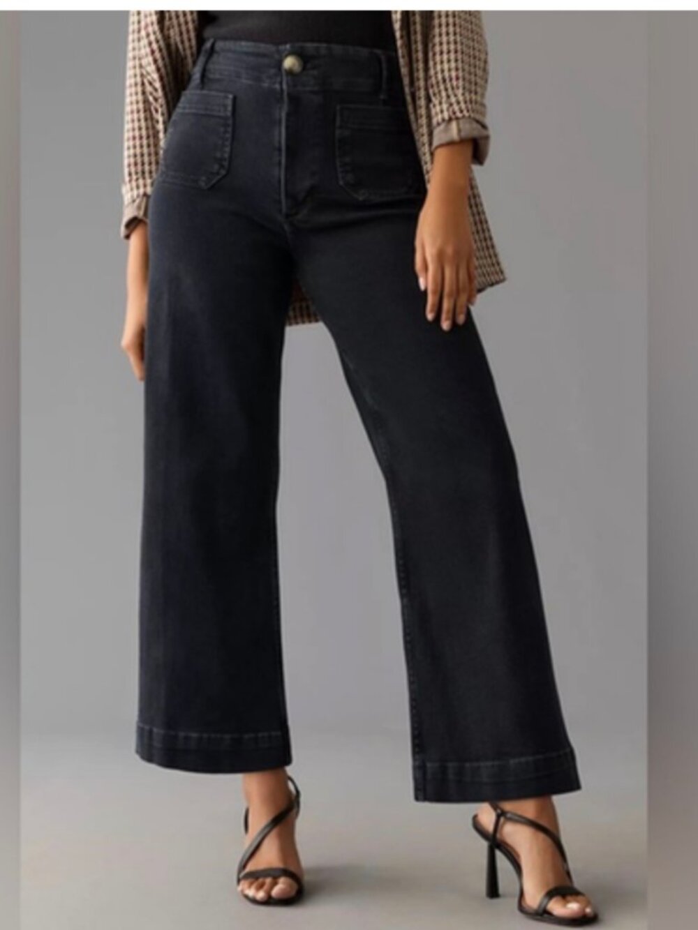 Anthropologie Maeve The Colette 24 Petite Washed Black High Rise Wide Leg Crop